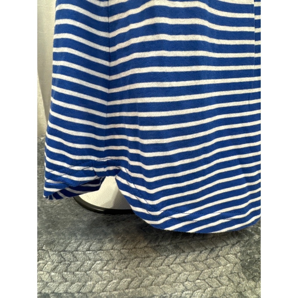 For Cynthia Womens XL Blue White Striped Long Sleeve Crew Neck Shirt Curved‎ Hem - Picture 3 of 5